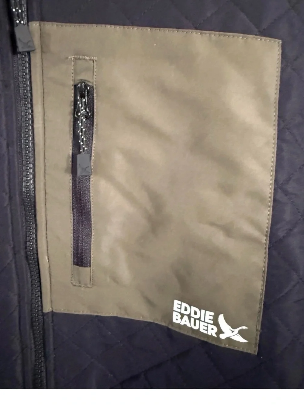 Eddie Bauer Quilted Fleece Jacket in Navy and Taupe Panel